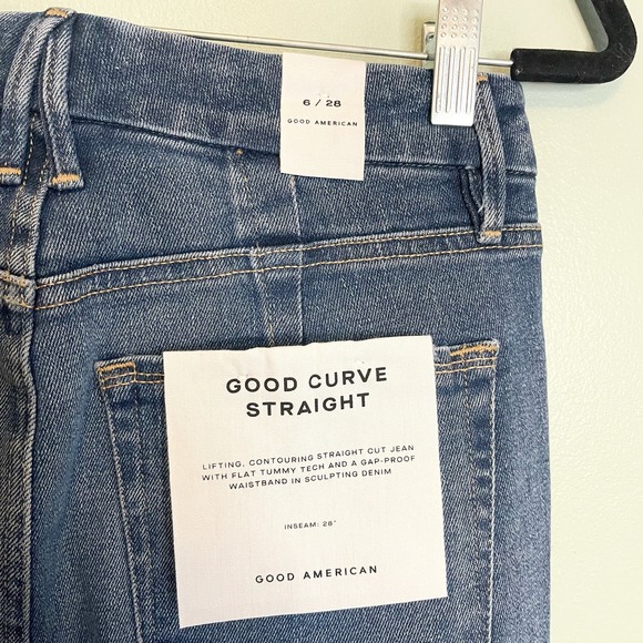GOOD AMERICAN Blue Raw Distressed Good Curve Straight Leg Denim Jeans Size 6 NWT - Picture 14 of 16